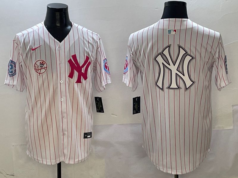 Men New York Yankees Blank White Stripe Jointly Name Nike 2025 MLB Jersey style 24